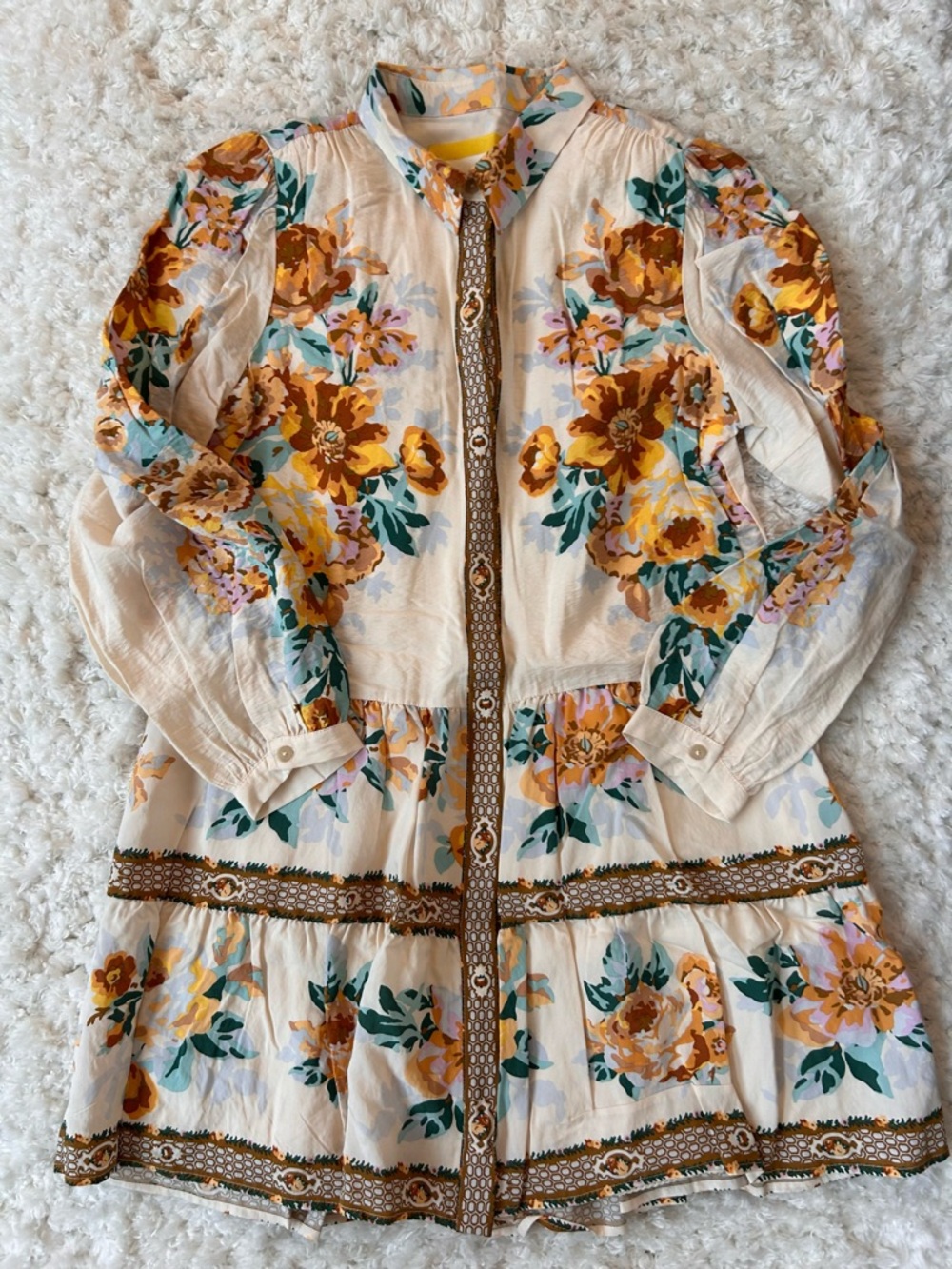 Anthropologie Floral Button-Front Dress Drop Waist